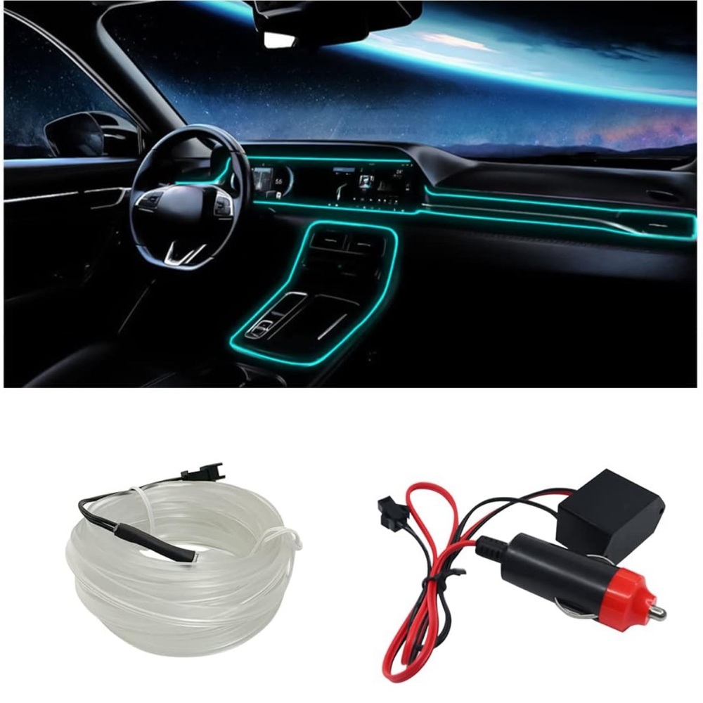 EL Wire Car Interior LED Strip Lights, 32 Ft Neon Light Strip Set of 2
